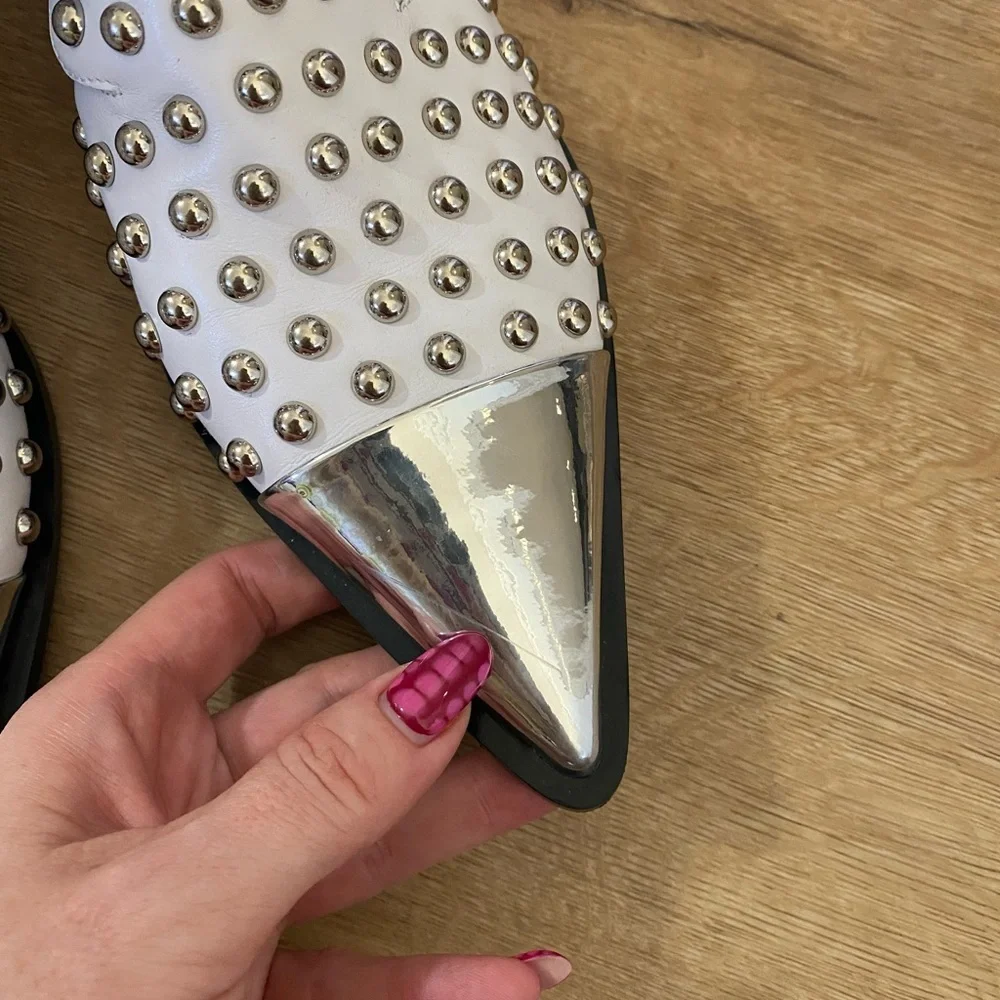 Jeffrey Campbell Kait Studded Ankle Boot Cutout Buckle White 7 NEW